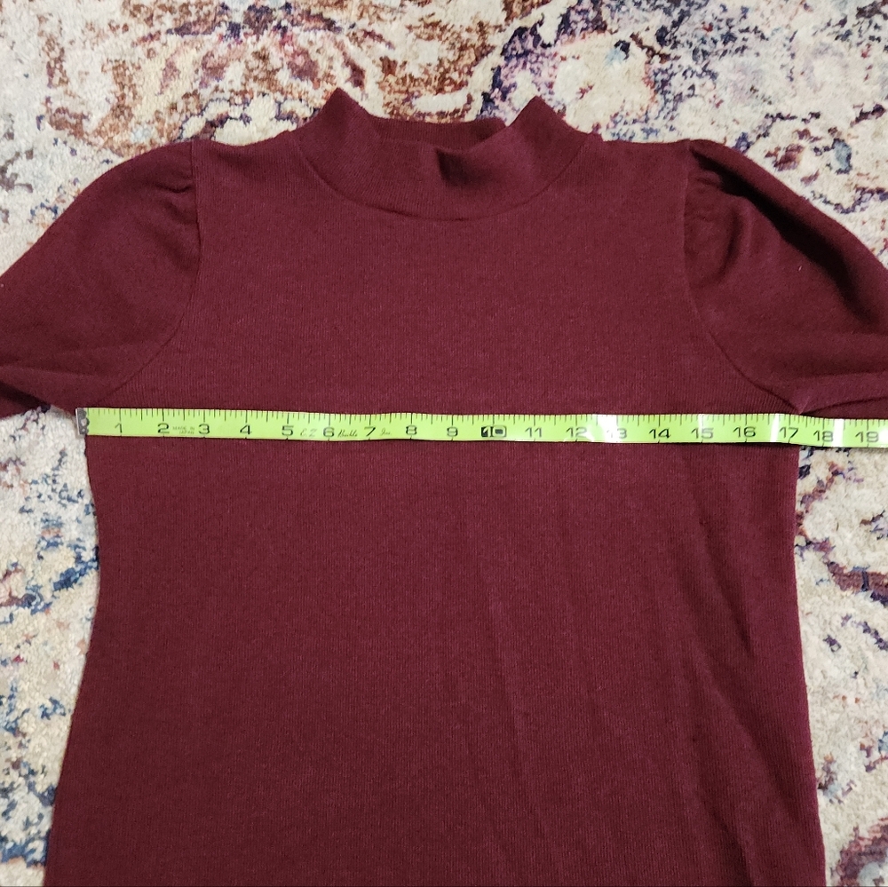 Madewell (Re)sourced Mockneck Puff-Sleeve Top Sweater Burgundy Size Small - Picture 13 of 14